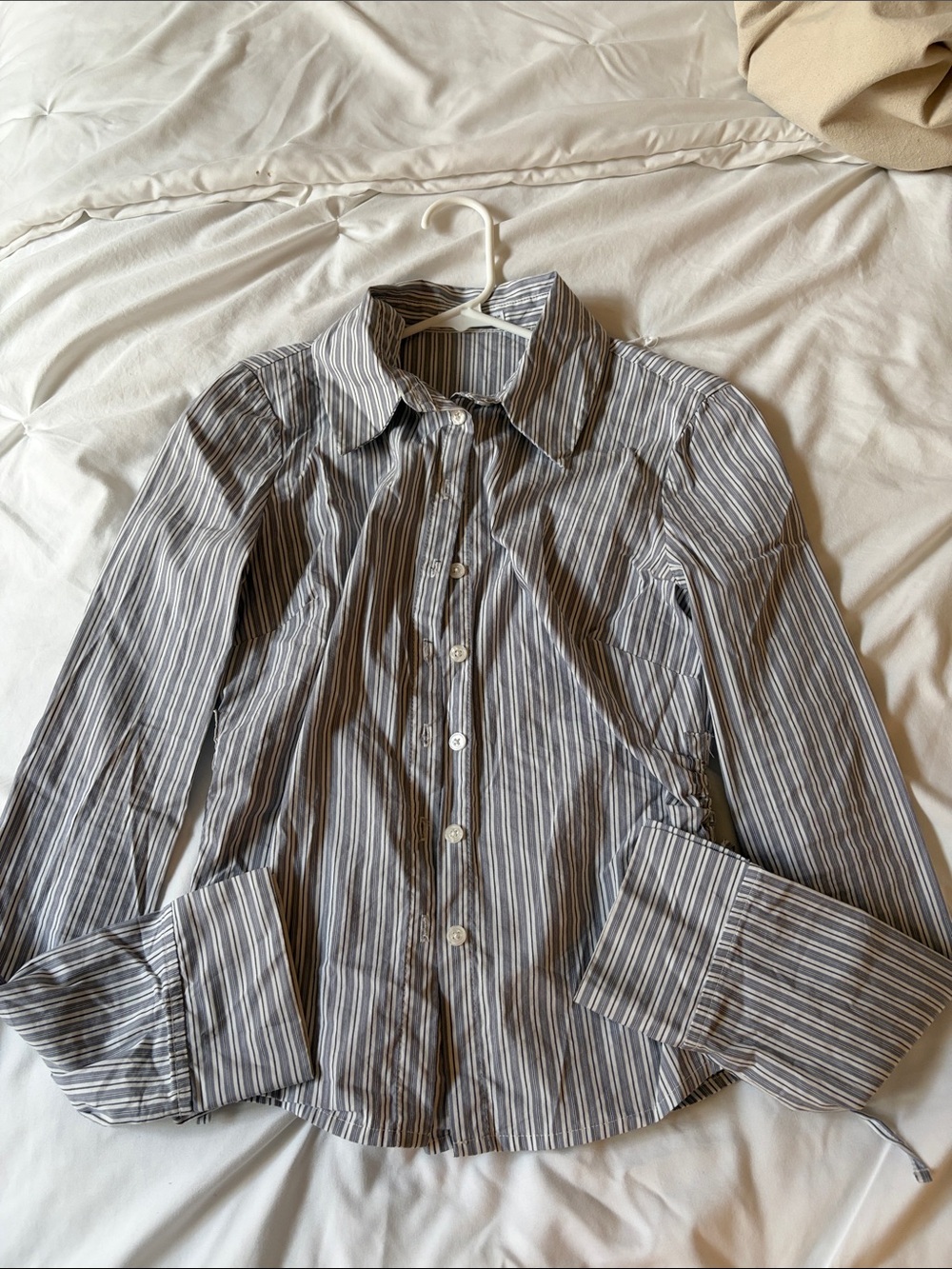 Bershka Gray and White Striped Women’s Dress Shirt Size S